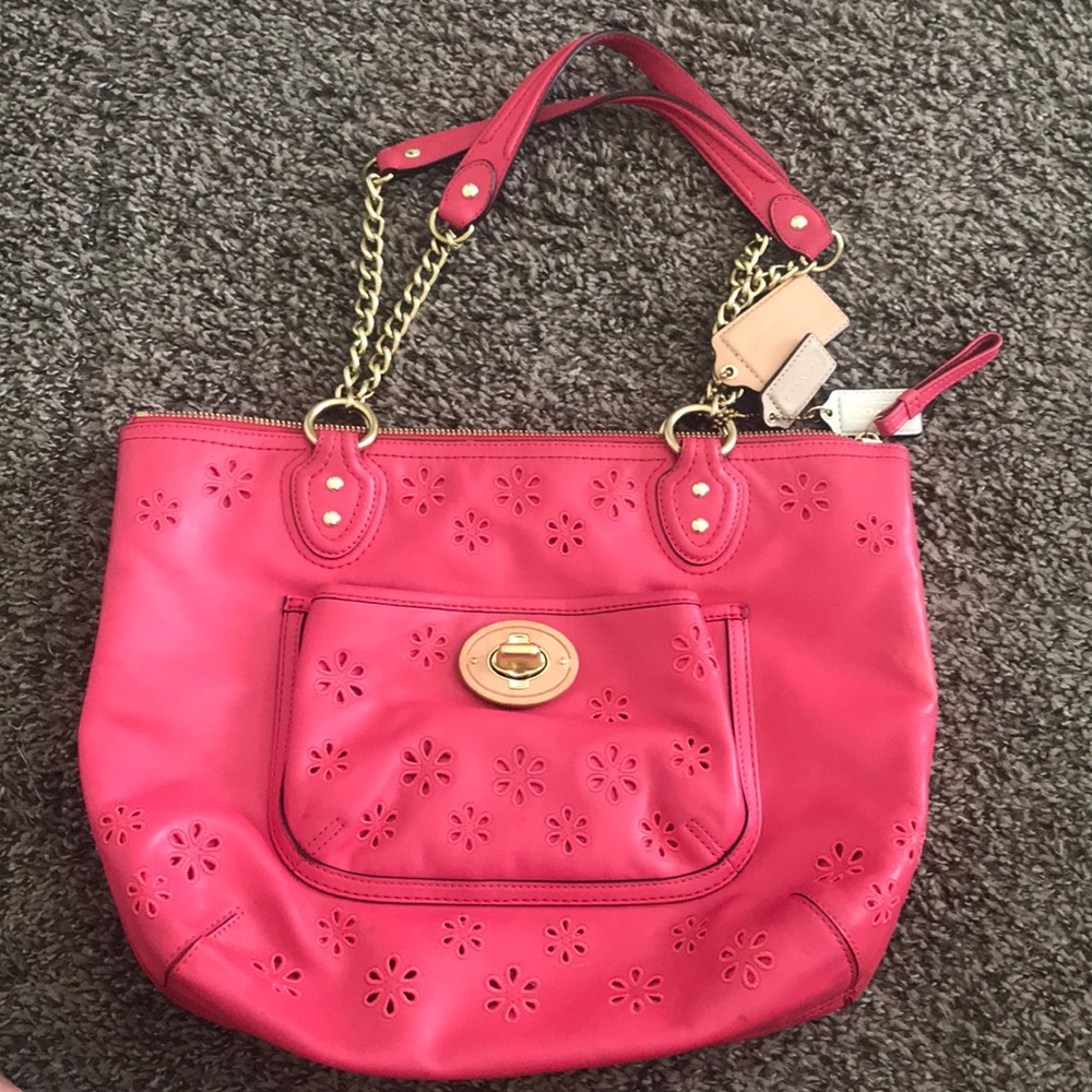 Coach Poppy Eyelet Leather Small chain tote